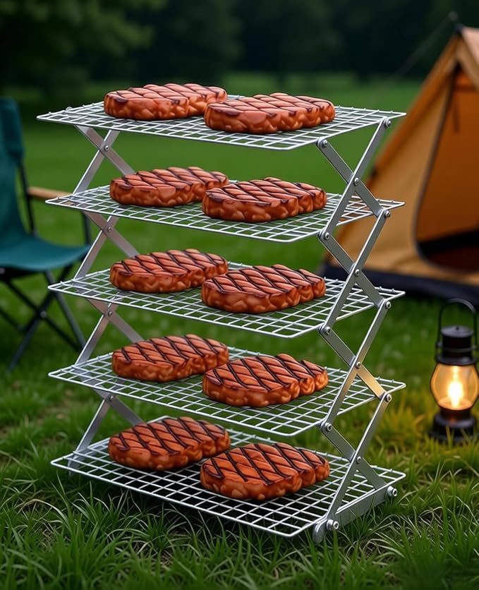 5 Tier Collapsible Cooling Rack, 2/3/4/5-Tier Upgraded,Adjustable & Stackable Baking Rack, 5 Modes Cooling Racks for Cooking and Baking, Roasting & Grilling Gifts for Picnic Party