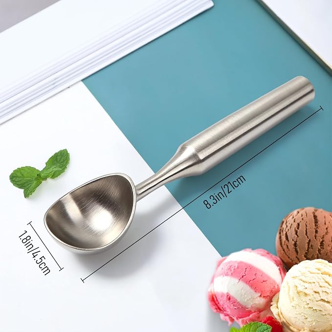 Heavy-Duty 304 Stainless Steel Ice Cream Scoop, 4.5 oz, Durable, Corrosion-Resistant & Dishwasher Safe with Ergonomic Grip for Perfect Scooping, Solid Design, Siliver