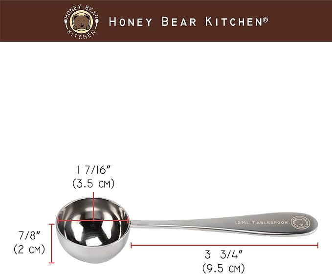 Honey Bear Kitchen 15 ml Tablespoon Measuring Scoops Spoons, Polished Stainless Steel, Set of 2