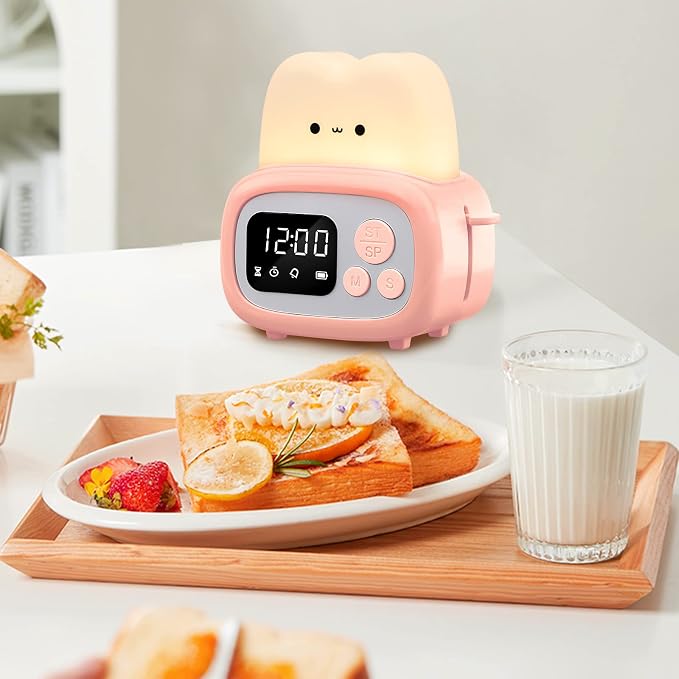 QANYI Timer Clock Night Light for Kids, Tiny Hand Size Portable LED Clock Lamp Kids Desktop Timer for Toothbrush, Learning, Exercise, Bathroom, Oven, Baking, Cooking, Table, Bedroom, Kitchen