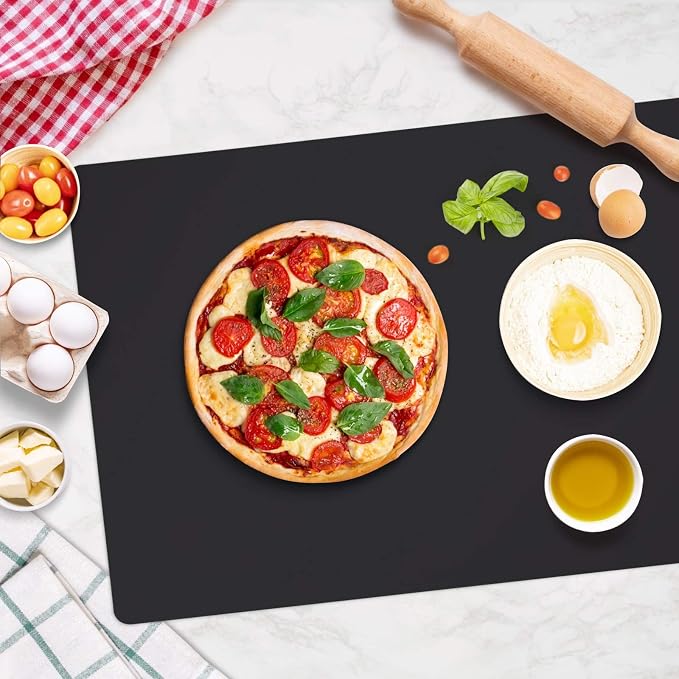 Silicone Mats for Kitchen Counter, Large Silicone Countertop Protector 25" by 17", Nonskid Heat Resistant Desk Saver Pad, Multipurpose Mat, Placemat, Black