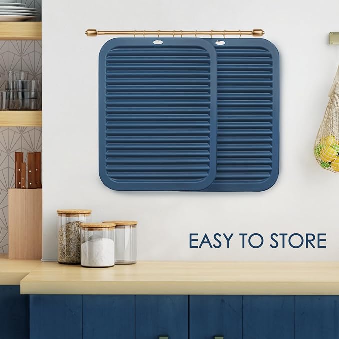 Silicone Mats for Kitchen Counter, 9x12'' Trivets for Hot Pots and Pans, Navy Blue Silicone Trivets for Hot Dishes, Protect Table Quartz Countertops, Indigo