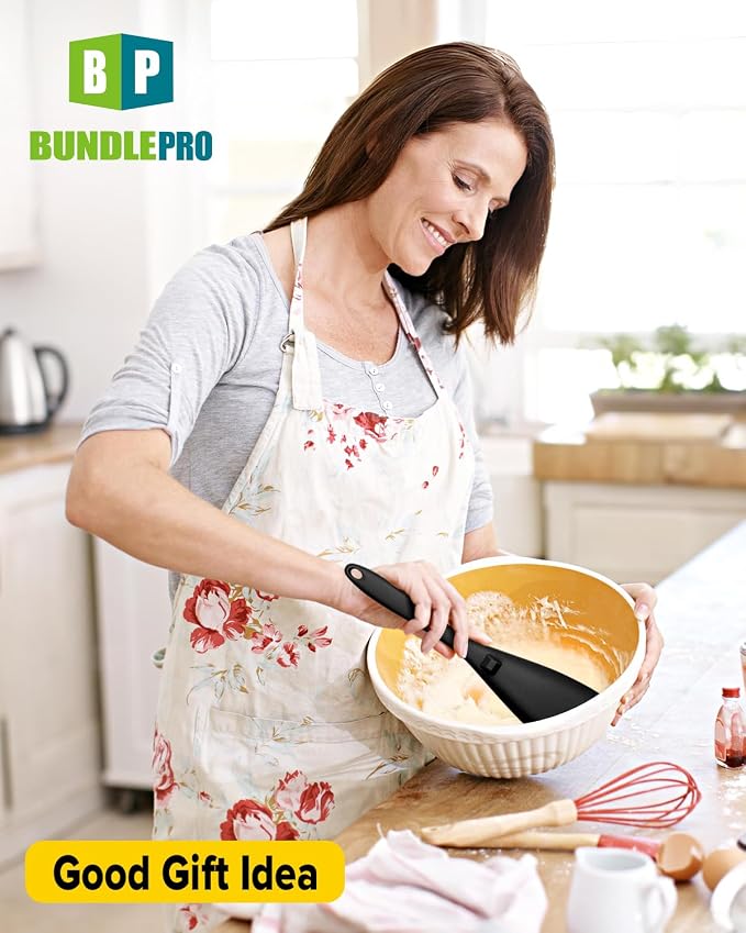 Pack of 2 Cooking Spoons for Non Stick Cookware, Multifunction Spatula Spoon BPA-Free, One-Piece Design, Suitable for Scooping, Scraping, Serving and Mixing (BLACK-BLACK)