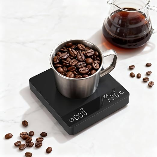 Mini Coffee Scale with Timer,Rechargeable Espresso Scale with Auto Timing, Ratio Flow Rate Display,2kg/0.1g High Precision,for Espresso & Pour-Over Coffee,Aluminum Body,Digital Kitchen Scale,Black