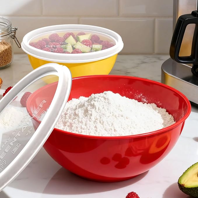 Greentainer Plastic Mixing Bowls with Lids Set for Kitchen, 6 Set Nesting Bowls for Mixing, Baking, Prepping, Cooking and Serving Food, Mixing Bowls Dishwasher, Microwave Safe