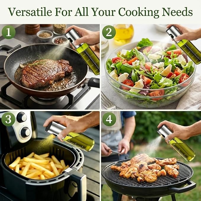 Oil Sprayer for Cooking - Olive & Avocado Oil Spray Bottle, 100ml Food Grade Glass Mister with Adjustable Nozzle for Kitchen Gadgets, Air Fryer, Salad, Frying, BBQ (1PCS)