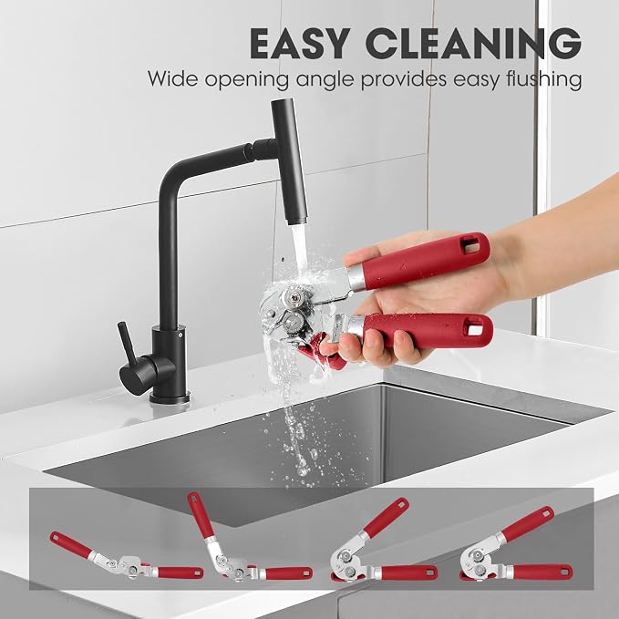 UHIYEE Classic Manual Can Opener for Home Kitchen, Durable 420J2 Stainless Steel Handheld Opener with Magnetic Lid Lifter & Easy-Turn Oversized Knob for Arthritis, Red