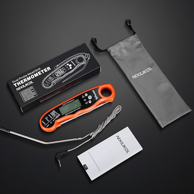Yepexwo Meat Thermometer for Cooking Instant Read Grilling Digital Thermometer with Dual Probe/Backlight/Storage Bag/Alarm Function for Cooking BBQ