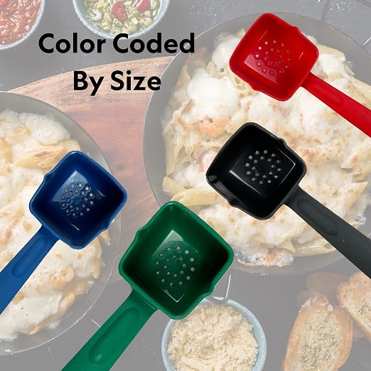 Rite-Size 10 oz. Perforated Square Server Portion Utensil, Copolymer Plastic Heat Resistant Professional Cooking Tool, Red