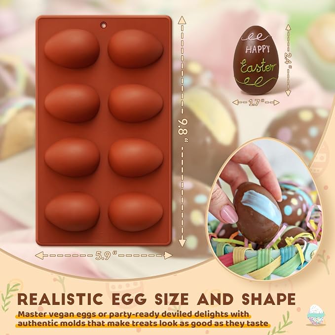 HKNMTT Silicone Egg Molds Easter 2PCS, 2.4" Food Grade 3D Moulds for Vegan Deviled Eggs Peanut Filling 3D Chocolate Candy Jello Pudding Soap Gift, Oven Safe Baking Cake Kit