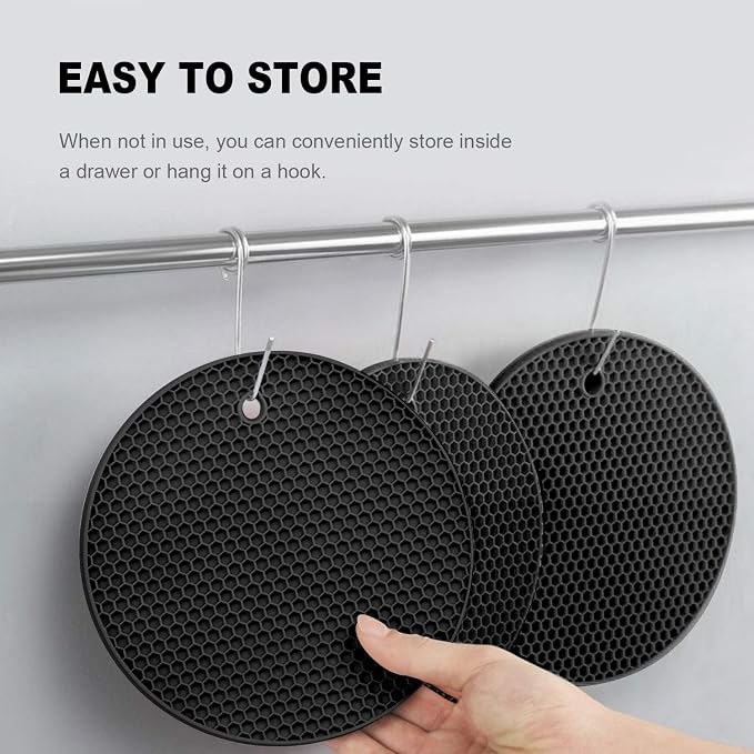 4 Pcs Trivets for Hot Dishes, Hot Pads for Kitchen, Silicone Pot Holders, Extra Thick, Non Slip, Multipurpose Kitchen Accessories (Black)