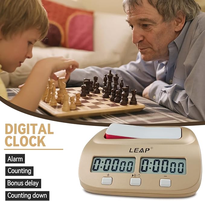 LEAP Digital Chess Clock - Professional Timer with Alarm Function, Golden