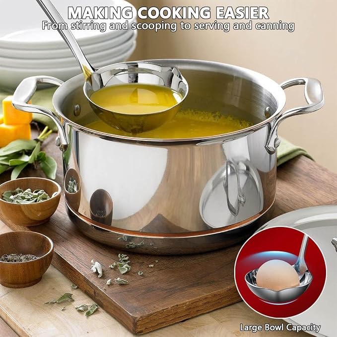 KAYCROWN Stainless Steel Ladle, Soup Ladle with Pour Spout, 11.8 Inches, Cooking Ladle for Serving Soups, Gravy and More, Integral Forming, Rustproof, Heat Resistance (1Pc)
