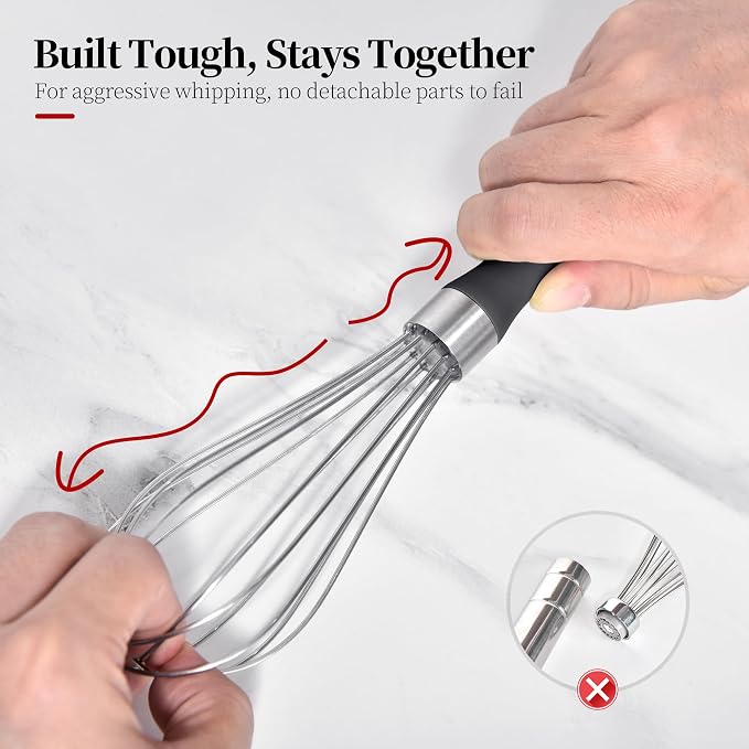 18/8 Stainless Steel Balloon Whisk for Cooking (Small, lnky Black) | Heavy Duty Metal Kitchen Wire Whisker Wisking Tool Egg Beater Hand Mixer for Mixing Baking Beating Stirring Sauce Flour