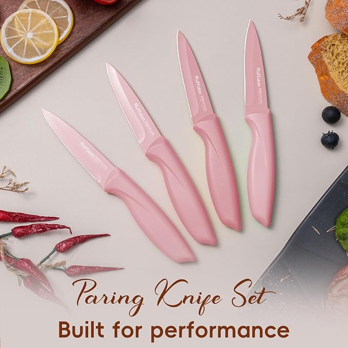 4PCS Paring Knife Set 3.5-inch pink handle, stainless steel peeler | Ultra Sharp Fruit and Vegetable Knives, 3.5-Inch Kitchen Knives, Razor-Sharp Knife,Ergonomic Handle Design,Pink.