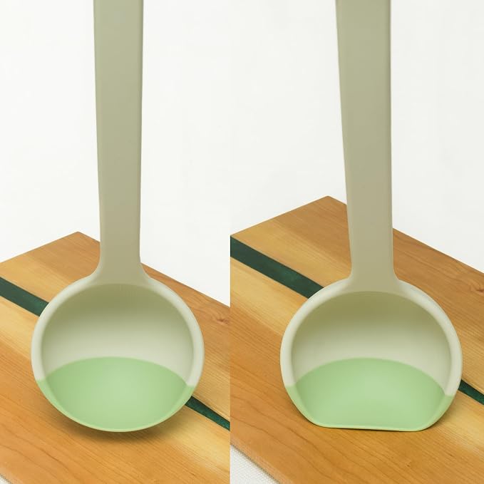 Silicone Spoon - Colorful Silicone Spatula Ladle with a Soft Top to Mold to your Pots & Pans. (Green/Grey)