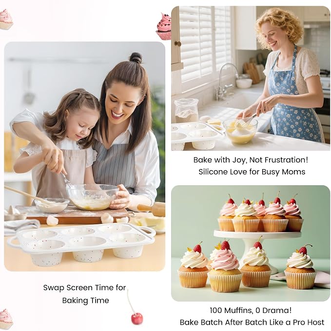 Silicone Muffin Pan with Metal Reinforced Frame - Muffin Pan for Homemade Muffins, Cupcakes, Muffin Cakes, and Bread, Oven and Dishwasher Safe (Jumbo: 6 Cups×1pack)