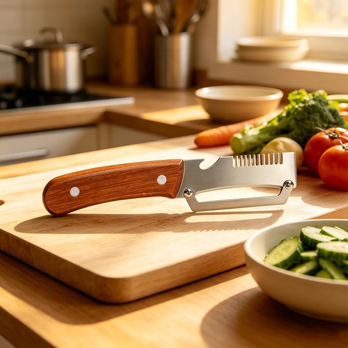 3-in-1 Multi-Function Kitchen Vegetable Peeler with Wooden Handle and Bottle Opener, Ideal for Peeling Fruits and Vegetables, Stainless Steel Blade Kitchen Tool (3 PCS)