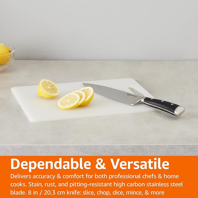 Amazon Basics Classic 8-inch Full Tang High Carbon Stainless Steel Chef's Knife, Multipurpose Kitchen Knife with Three Rivets, Silver (Pack of 12)