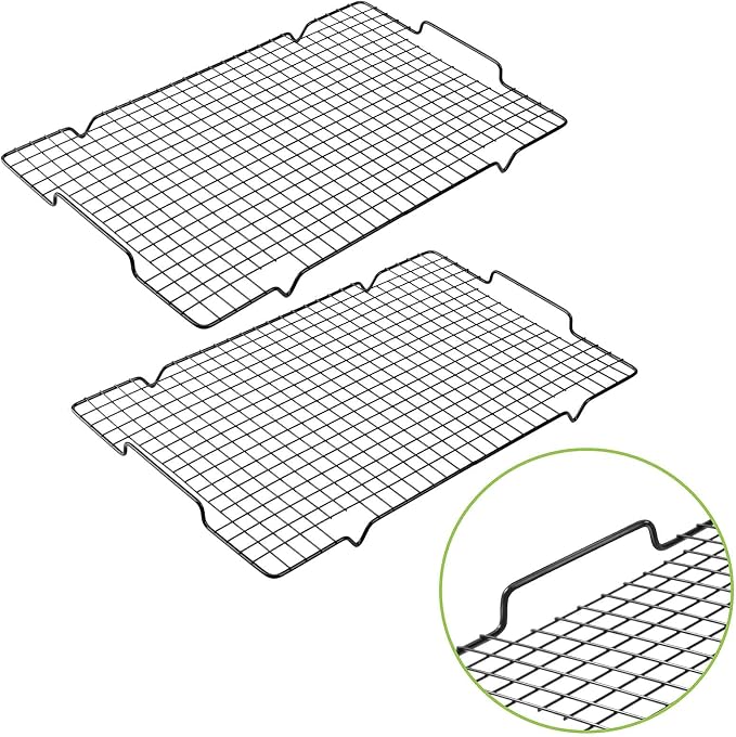 HULISEN Cooling Rack 2-Pack, 16 x 10 Inch Nonstick Baking Rack with Handles | Fits Half Sheet Pan, Oven Safe 500°F, Easy Lift Design for Cookies, Cakes & Baked, Cookie Cooling, Baking, Cooking, Grilling