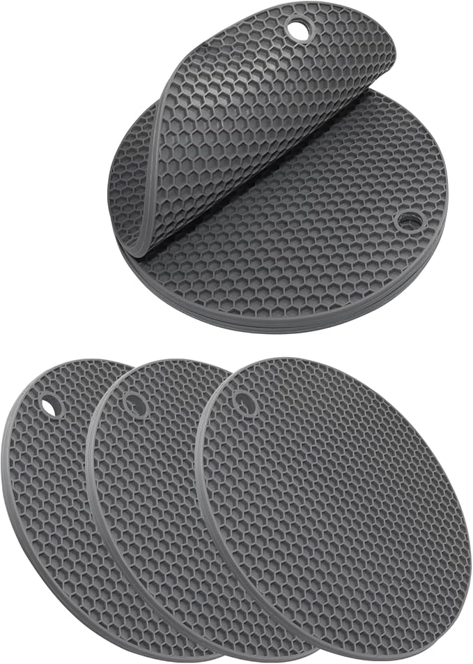Silicone Trivet Mat, 6Pcs, Gray | Non Slip, Heat Resistant, Extra Thick, Large, Multipurpose