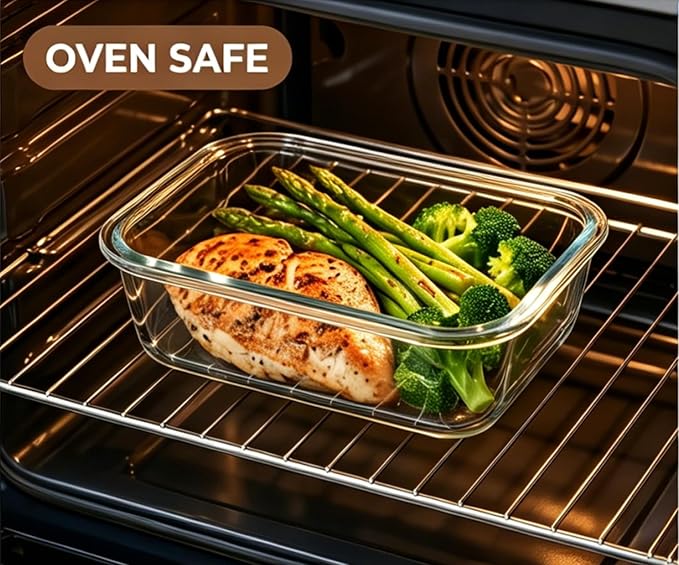 21 oz Glass Meal Prep Containers with Glass Lids, 6 Pack | Airtight Glass Glass Food Storage Containers, Non Toxic Glass Lunch Containers for Leftovers, Microwave, Oven, Freezer