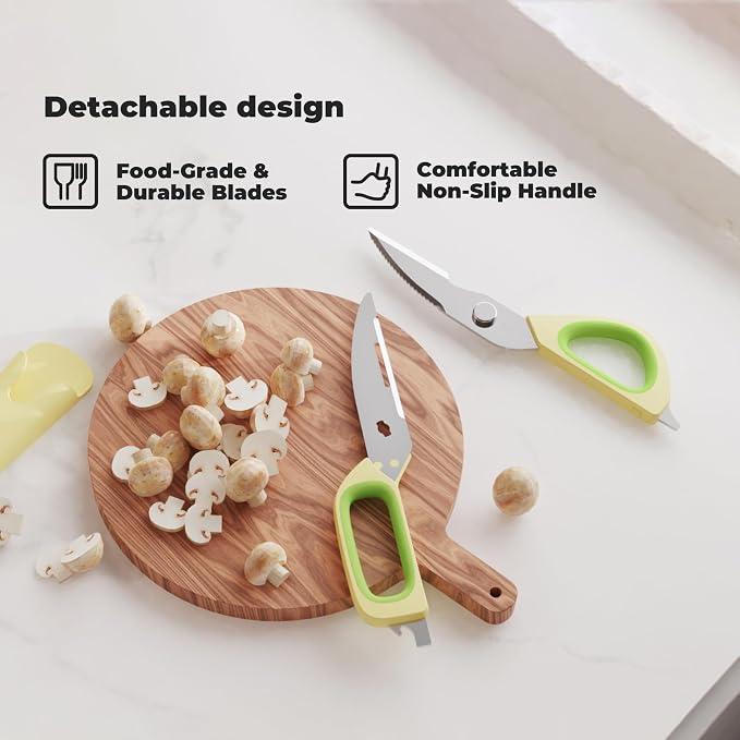 Zuutii Magnetic Kitchen Scissors, Heavy Duty Multi-Purpose Cooking Shears - Dishwasher Safe, Comfort Grip with Safety Lock Food Scissors for Chicken Bones, Herbs, Poultry, Vegetables, Begie&Pink