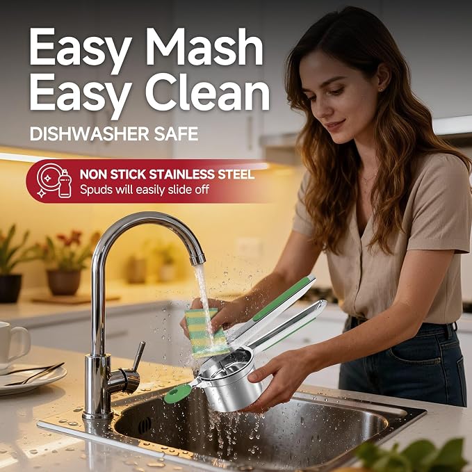 Potato Ricer for Mashed Potatoes-Stainless Steel 15oz | Large Capacity,All Clad,Heavy Duty,Ergonomic Handle for Spaetzle,Oranges, Lemons, Pumpkins, Carrots, Avocados(GREEN)