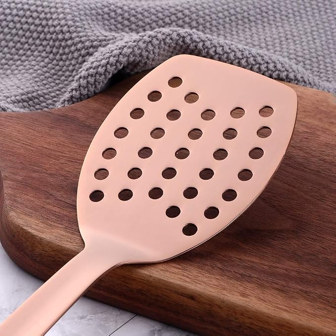 12 Pcs Cooking Utensil Set, Stainless Steel Rose Gold Titanium Plated Cookware Sets with Public Fork/Spoon, Cake Shovels, Spatula, Ladles, Solid Spoon, Slotted Spoon, Pasta Server, Kitchen Tool Gadget