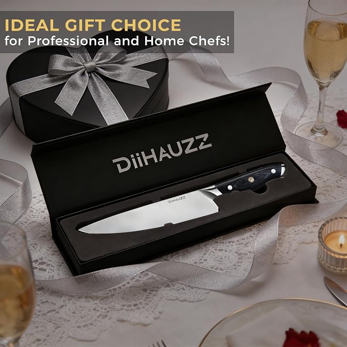 DiiHAUZZ Chef Knife, 8 Inch Ultra Sharp Kitchen Knife, Professional High Carbon Steel Chefs Knife with Full-Tang Ergonomic Handle for Meat Cutting, Vegetable Slicing and Chopping, Gift Box
