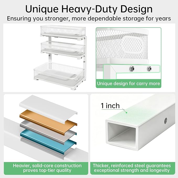 2-Pack 3-Tier Under Sink Organizer, Slide Out Cabinet Storage, Kitchen/Bath | 2-Pack Value Set, Height Adjustable, Carbon Steel Holds 60 lbs Each, Fits Kitchen & Bathroom Vanity Simultaneously