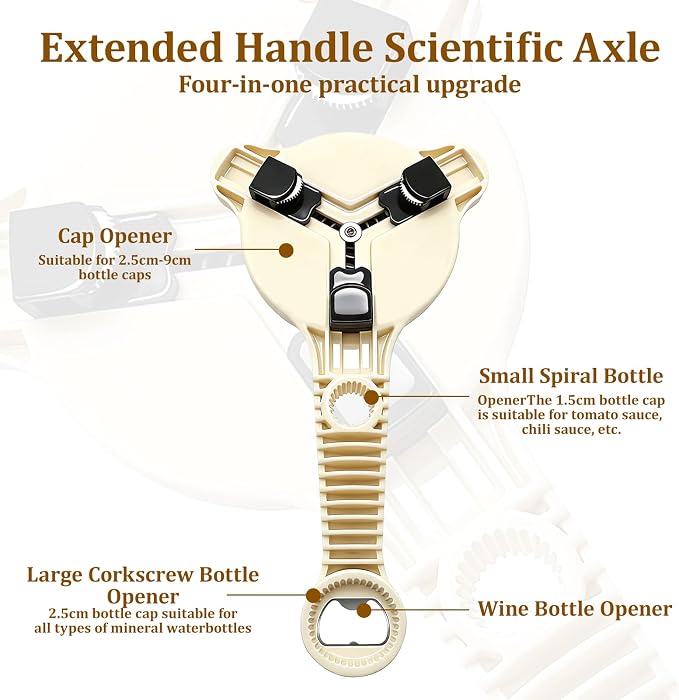 2026 Adjustable 4‑in‑1 Jar Opener with Red Wine Corkscrew & 2 Can Opener, Jar Opener for Seniors and Weak Hands, Perfect for Kitchen Jars, Bottles & Beer Caps (Beige)