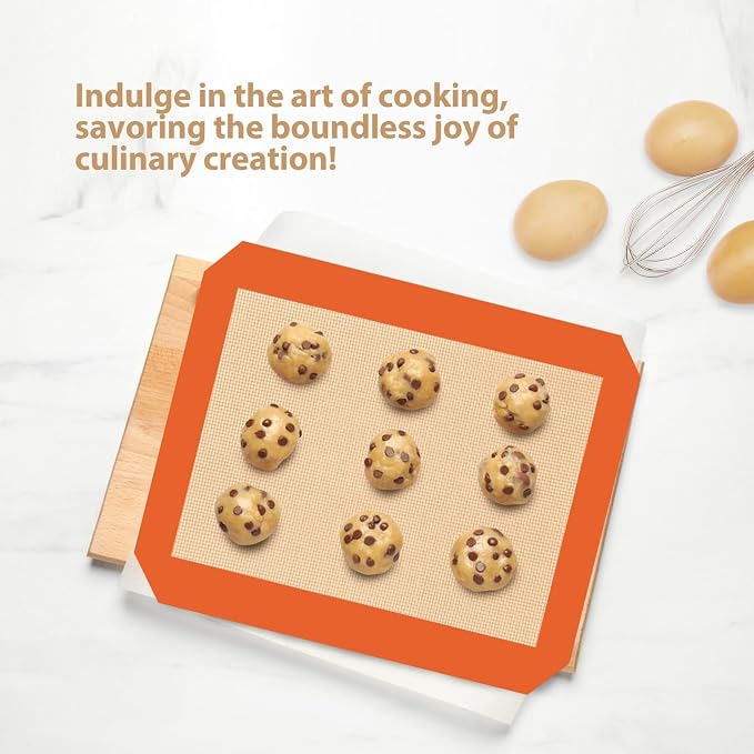 Silicone Baking Mat, Reusable Silicone Oven Baking Sheet | Pack of 3, 2 Half & 1 Quarter Sheet, Heat Resistant, Nonstick Food Safe Baking Mat, for Cookie, Bread, Pastry (Orange)