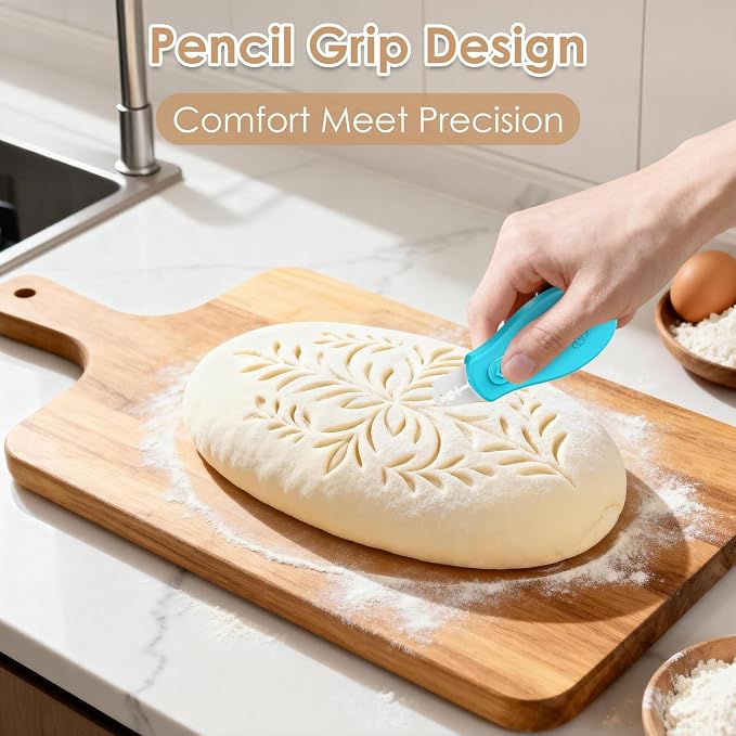 Bread Lame Sourdough Scoring Tool, Extractable & Magnetic Bread Scoring Tool, Scoring Knife for Bread Baking, Bread Razor for Homemade Bread, Sourdough Scorer Tool, Includes 5 Razor Blades-Beige+Blue