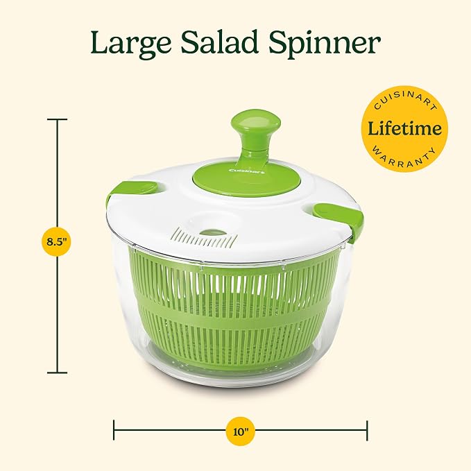 Cuisinart Large Spin Stop, 5qt, CTG-00-SAS1 Salad Spinner, 5 Quart, Green & White