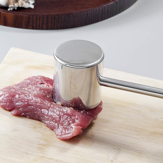 Meat Tenderizer Tool - Dual Sided Stainless Steel Mallet Hammer with Ergonomic Handle for Tenderizing & Flattening Meats
