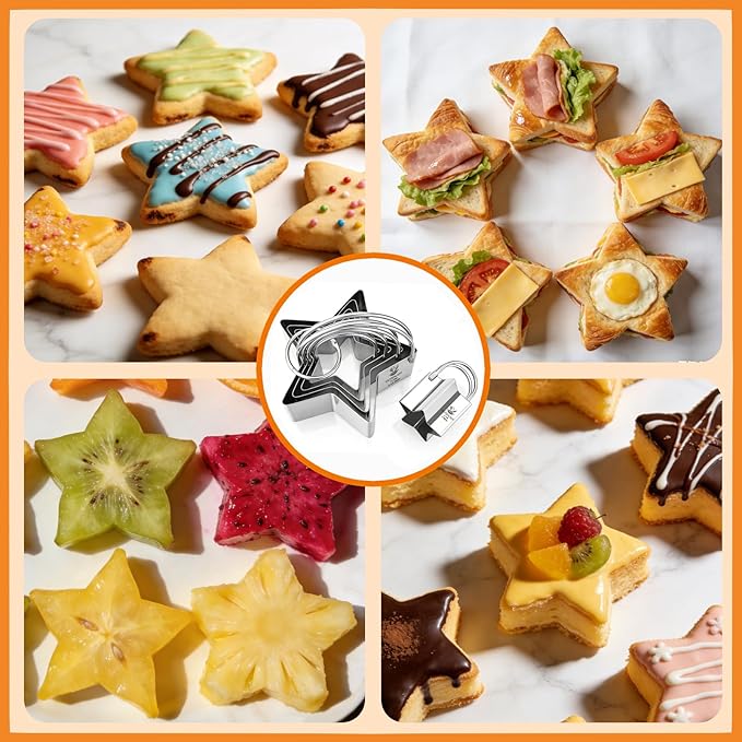 Star Cookie Cutters (5 Pieces/Set),Biscuit Cutter Set with Handle and Big Ring, Professional Baking Dough Cutter Tools for Cakes, Sandwiches, Donuts, Dumplings