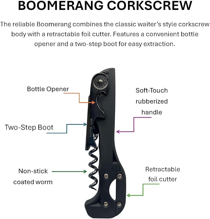 Boomerang Two-step Soft-touch Corkscrew, Black