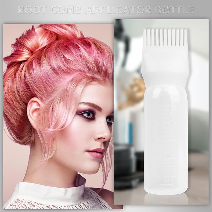 Root Comb Applicator Bottle 6 Ounce, 2 Pack Hair Oil Applicator Hair Dye Bottle Tools with Dispenser Root Comb Brush for Scalp Oil Hair Oiling Applicator - white