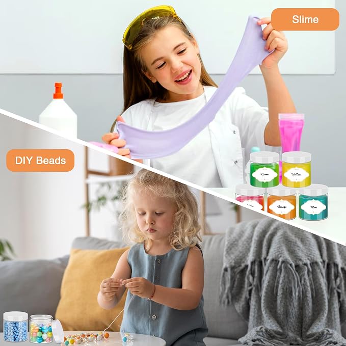 PeacePeo 6 OZ Plastic Jars with White Lids, 48 Pcs Slime Containers | Empty Round Clear Storage Jars, Wide Mouth Refillable, Easy to Clean, Space Saving, for Organizing Beads and Small Products
