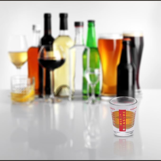 Kolder Mini Measure Heavy Glass, 20-Incremental Measurements Multi-Purpose Liquid and Dry Measuring Shot Glass, Red, Blue and Green, Set of 3