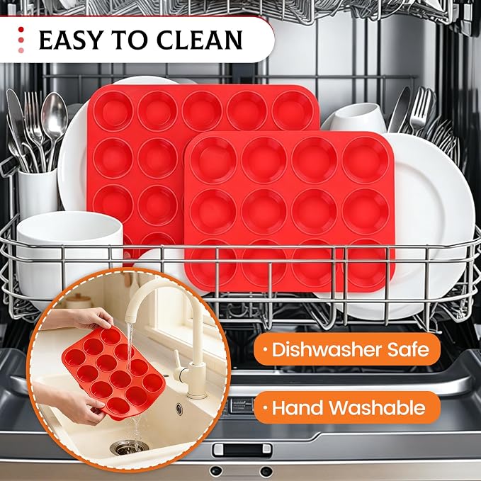 Silicone Muffin Pan, Mini Muffin Pan, Regular 12 Cups and Mini 24 Cups Cupcake Tin Set of 2 for Baking Egg Bites