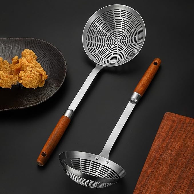 Large Bowl Slotted Spoon Comfortable Grip Handle Skimmer Ladles for Draining and Cooking Metal Kitchen Utensils Tool Restaurant Tool