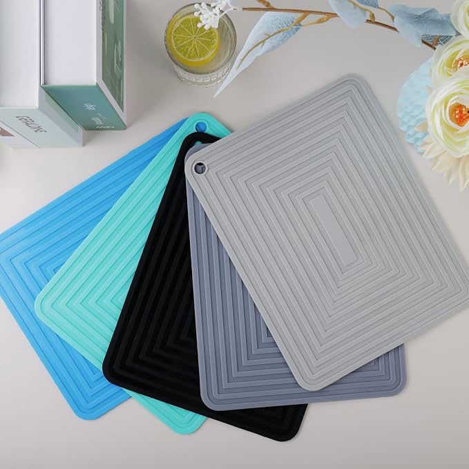 Large Silicone Trivet Mats for Hot Dishes/Pans, Heat Resistant Pot Holder, 9"x12" Non Slip Flexible Durable Pot Coaster Kitchen Table Mats Set of 2 (Dark Gray)