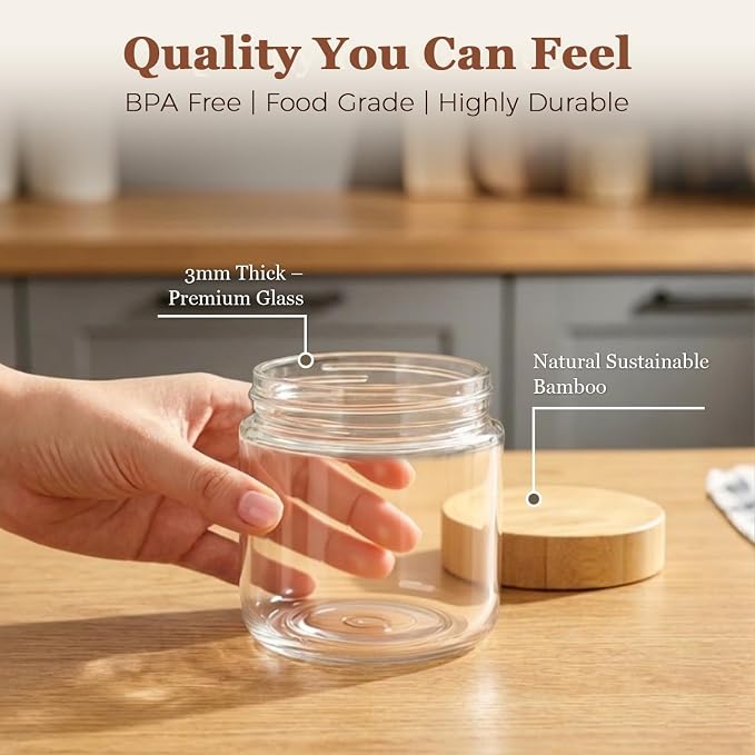 ComSaf Overnight Oats Containers with Lids 10 oz, Small Glass Jars 4 Pack | Mason Jars, Plastic Liner, Portable Yogurt Containers, Leakproof and Reusable Parfait Cups, Light Breakfast, Meal Prep, Oat
