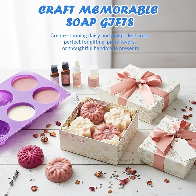 HKNMTT 3Pcs Soap Molds 6-Cavity Multi-Design Silicone Mold for DIY Craft | Geometric Floral+Rectangular Designs, for Chocolate Shower Steamer Bath Bomb Lotion Shampoo Bar Dessert Non-Stick Food Grade