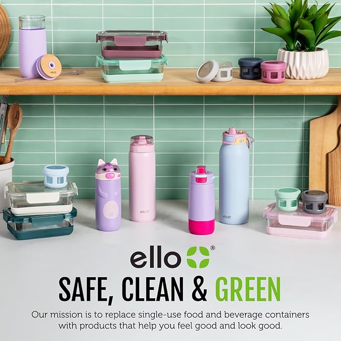 Ello Duraglass Refresh 3.4 Cup Meal Prep Containers, 10 Pc, Halogen Blue | Glass meal prep container set with silicone boots, airtight leakproof BPA-free lids, microwave, freezer & dishwasher safe