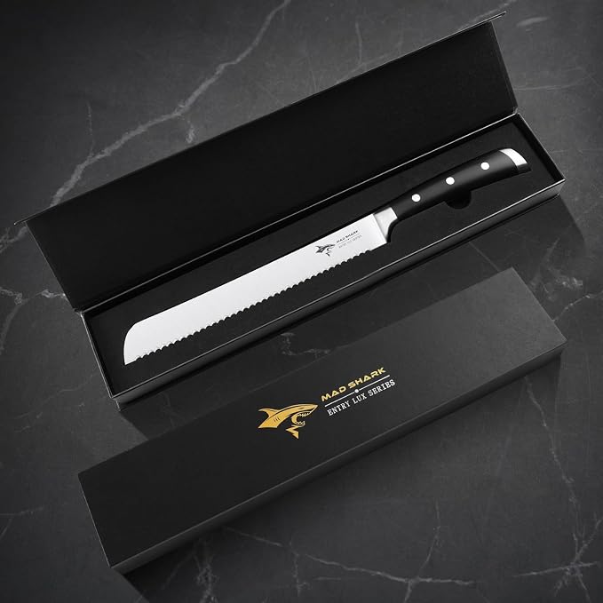 MAD SHARK Bread Knife, Sourdough Bread Knives, Bread Cutter Razor Sharp Edge for Efficient Slicing Sourdough, Bagels, Cake Cutter,8 Inch Serrated Knife