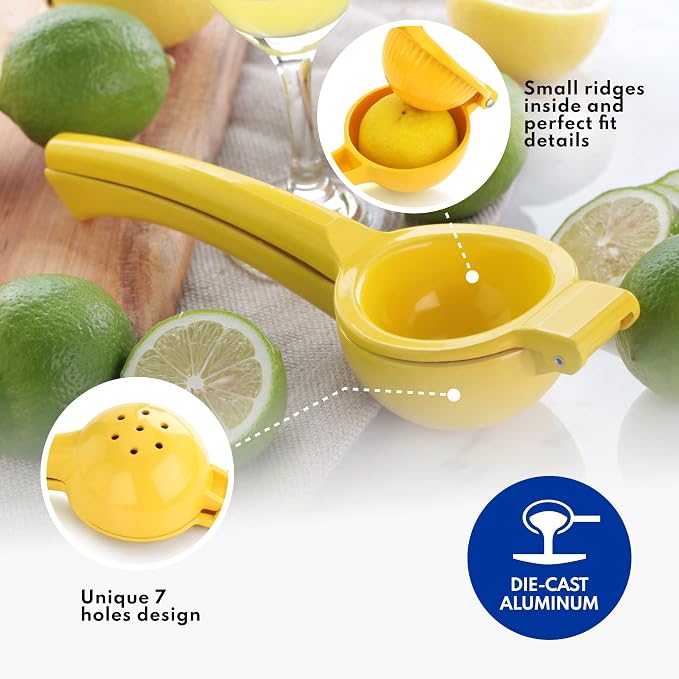 New Star Foodservice 42856 Commercial-Grade Enameled Aluminum Lemon Squeezer, Heavy Duty Citrus Juicer Press, Yellow