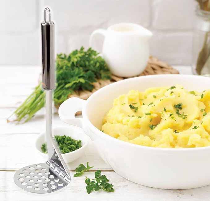 IPEA Professional Stainless Steel Potato Masher for Mashing Potatoes, Vegetables and Fruits - Slim Design - Ergonimic Handle - Manual Tool for Mashed Potatoes and Vegetable and Food Press